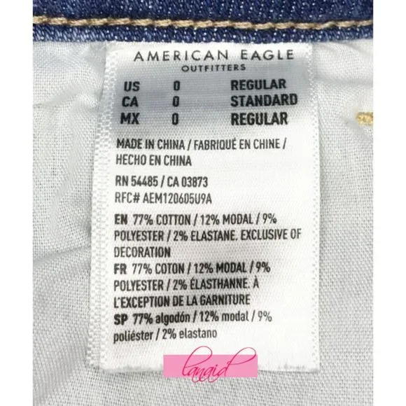 American Eagle Stretch Tomgirl Jeans Slashed Sky Destroyed Ripped BF Boyfriend 0 - Picture 13 of 14